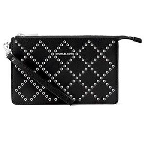 Michael Kors Daniela Grommeted Leather Wristlet - Black